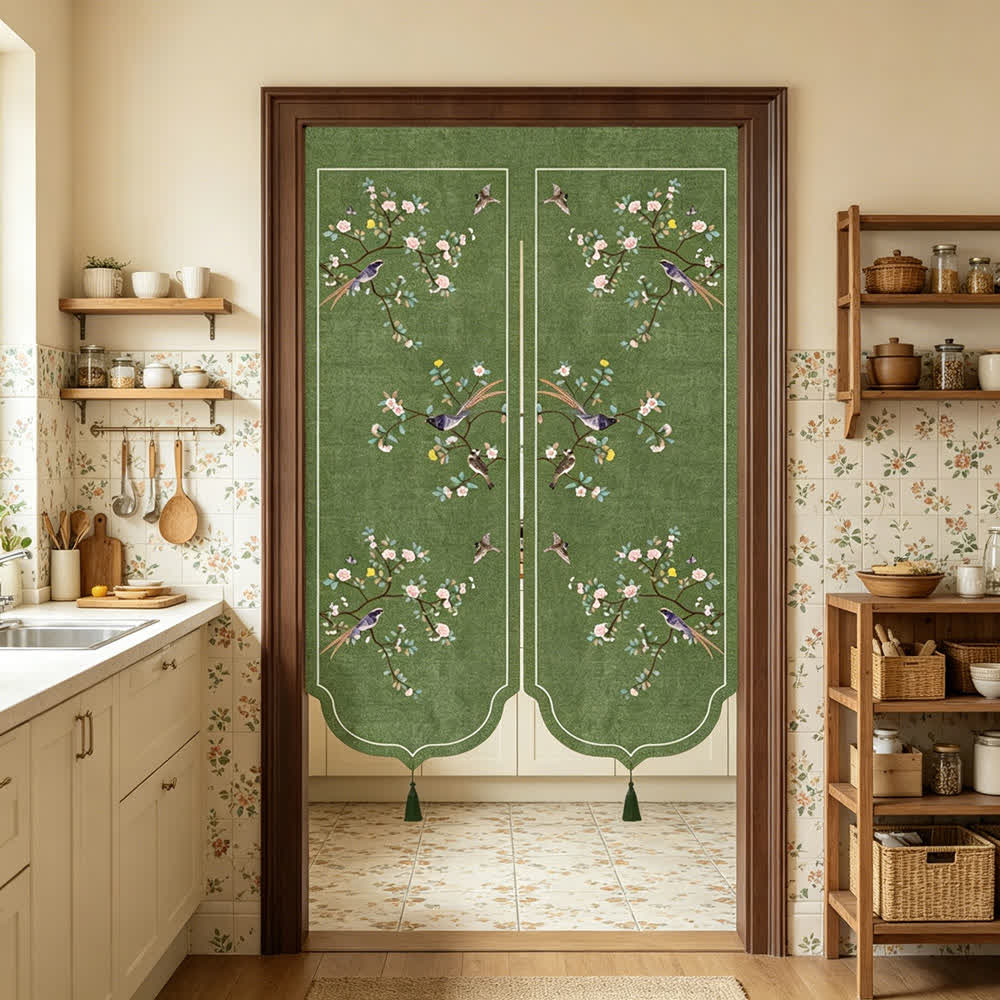 Floral Bird Room Divider Door Curtain