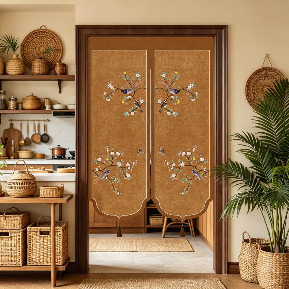 Floral Bird Room Divider Door Curtain