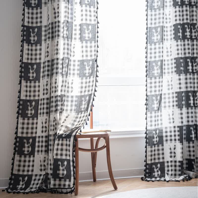 Rustic Bunny & Plaid Curtain with Tassel