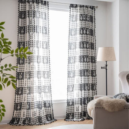 Rustic Bunny & Plaid Curtain with Tassel