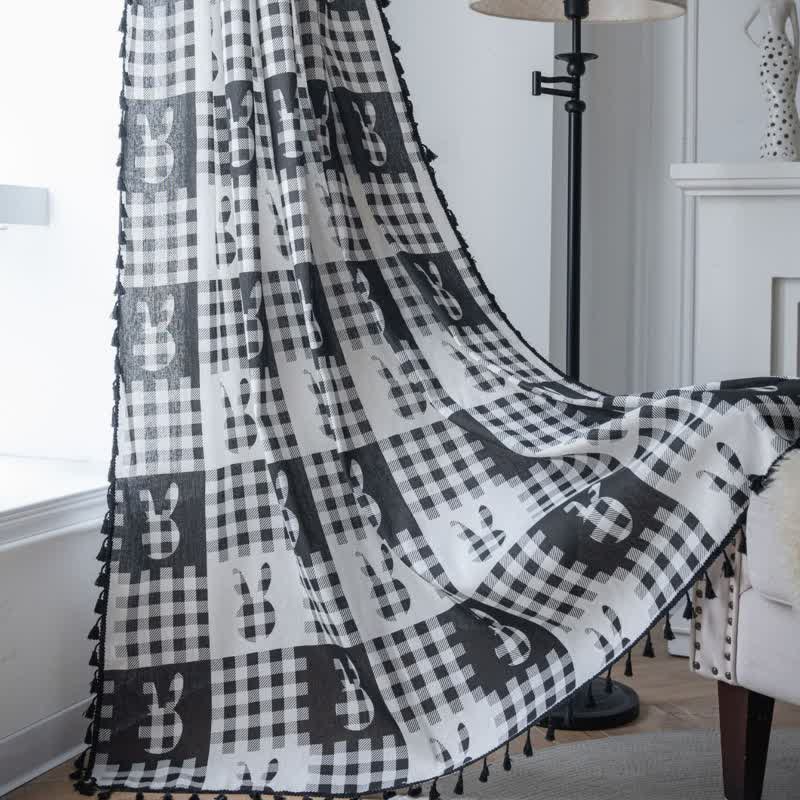 Rustic Bunny & Plaid Curtain with Tassel
