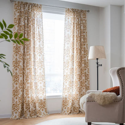 Vintage Yellow Pattern Curtain with Tassel