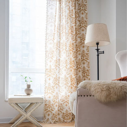 Vintage Yellow Pattern Curtain with Tassel