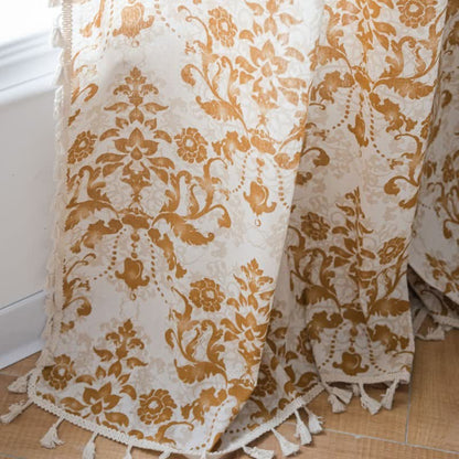 Vintage Yellow Pattern Curtain with Tassel