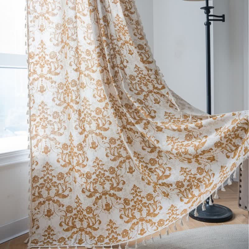 Vintage Yellow Pattern Curtain with Tassel