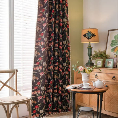 Tulip Floral Jacquard Curtain with Tassel