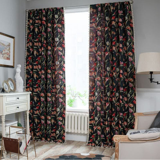 Tulip Floral Jacquard Curtain with Tassel