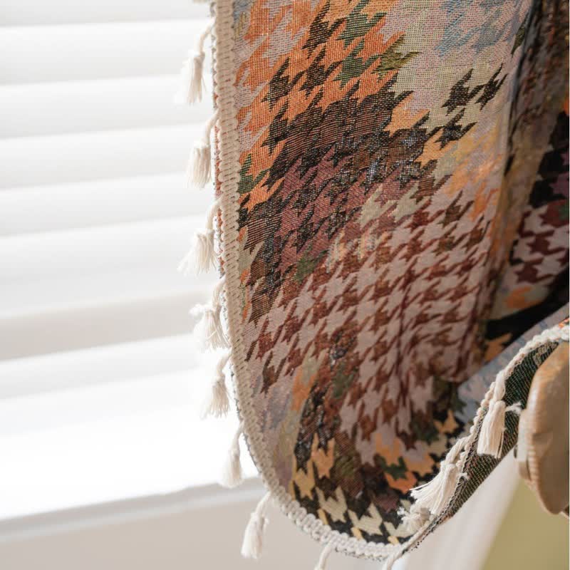Colorful Houndstooth Jacquard Curtain with Tassel