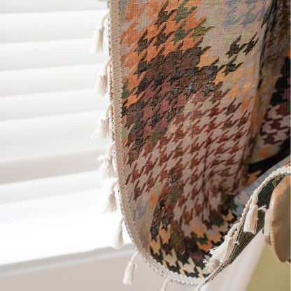 Colorful Houndstooth Jacquard Curtain with Tassel