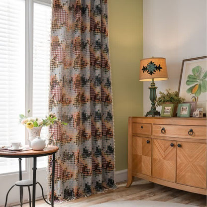 Colorful Houndstooth Jacquard Curtain with Tassel