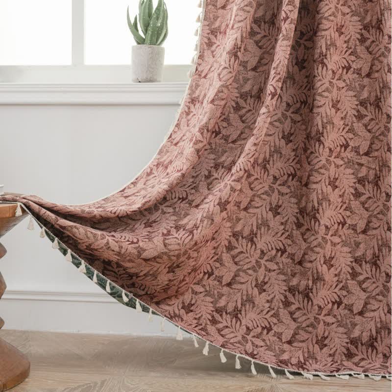 Vintage Leaf Jacquard Curtain with Tassel