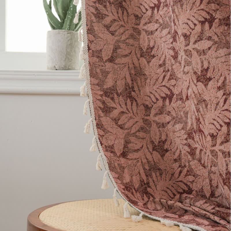 Vintage Leaf Jacquard Curtain with Tassel
