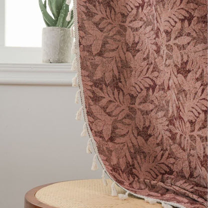 Vintage Leaf Jacquard Curtain with Tassel