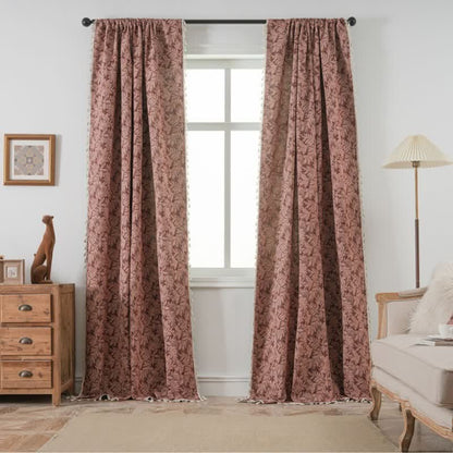 Vintage Leaf Jacquard Curtain with Tassel