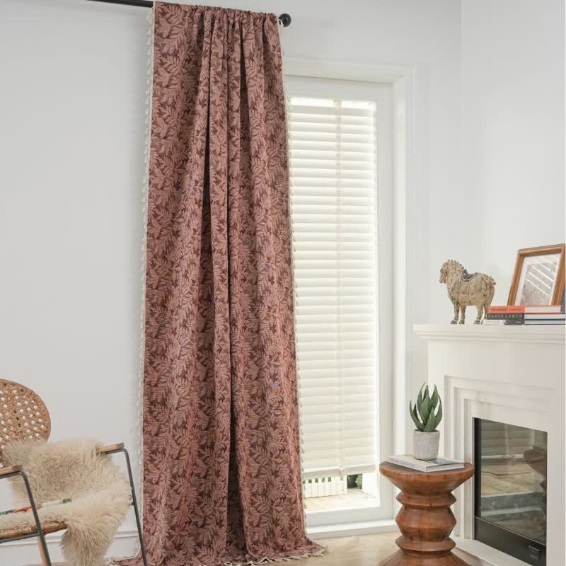 Vintage Leaf Jacquard Curtain with Tassel