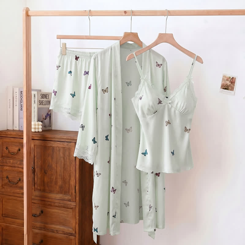 Butterfly Silky Lace Trim Cami Pajama Set