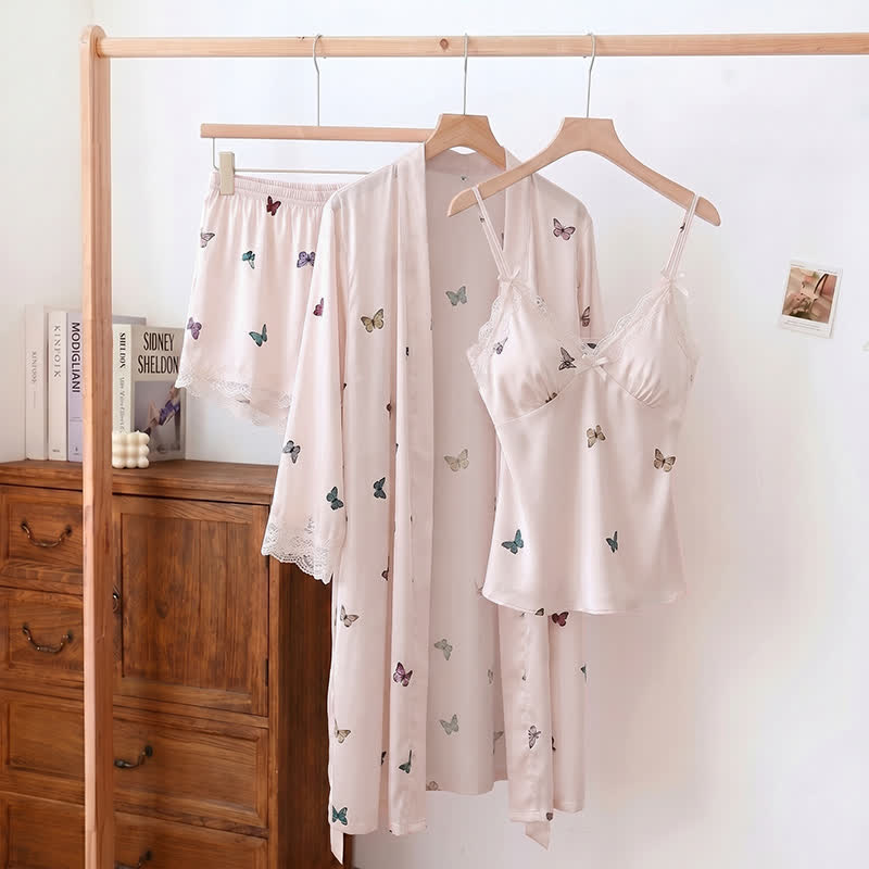 Butterfly Silky Lace Trim Cami Pajama Set