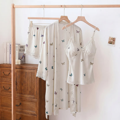Butterfly Silky Lace Trim Cami Pajama Set