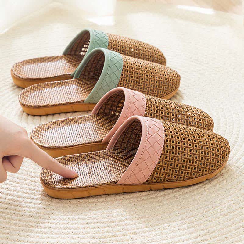 Natural Rattan Anti-Slip Indoor Slippers