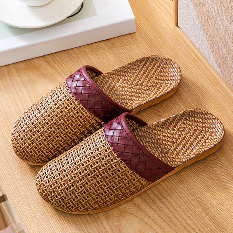 Natural Rattan Anti-Slip Indoor Slippers