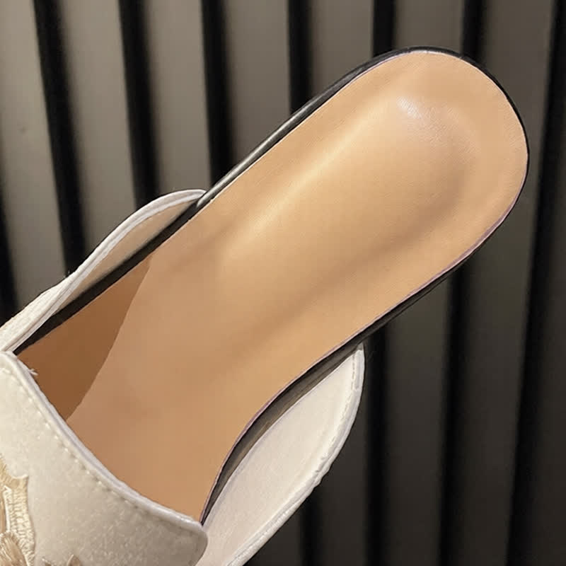 Elegant Floral Embroidery Pointed-Toe Mules