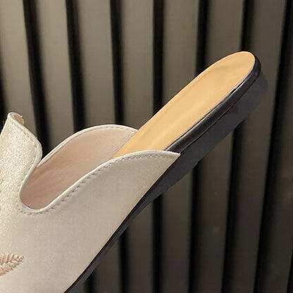 Elegant Floral Embroidery Pointed-Toe Mules