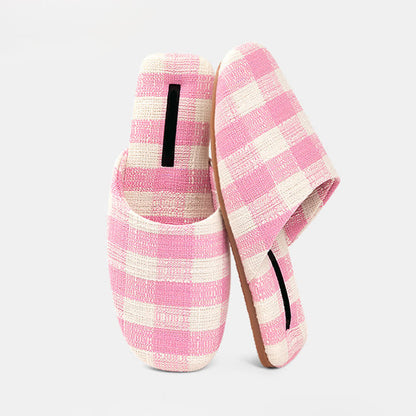 Chic Plaid Cotton-Linen Anti-Slip Slippers