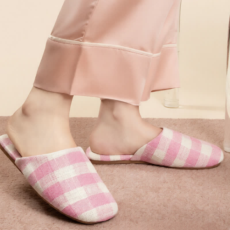 Chic Plaid Cotton-Linen Anti-Slip Slippers