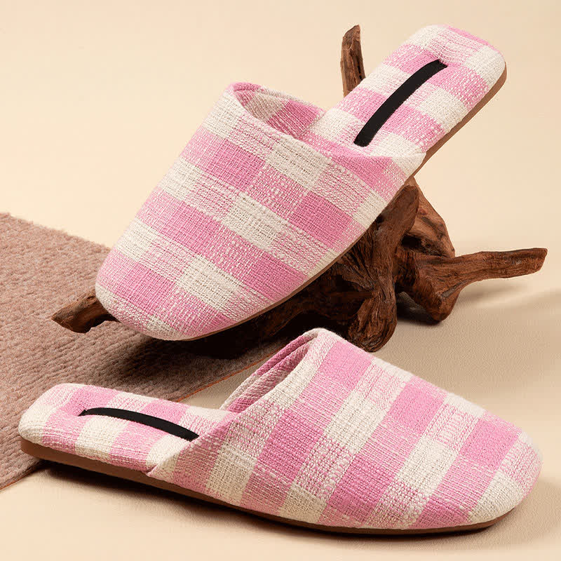 Chic Plaid Cotton-Linen Anti-Slip Slippers