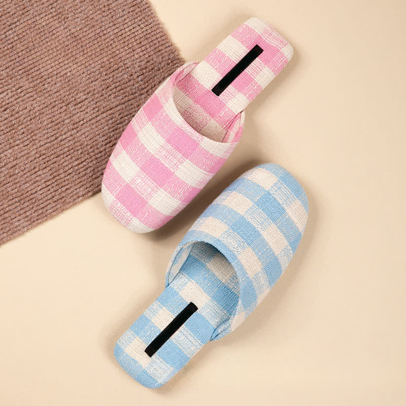 Chic Plaid Cotton-Linen Anti-Slip Slippers
