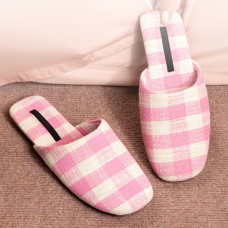 Chic Plaid Cotton-Linen Anti-Slip Slippers