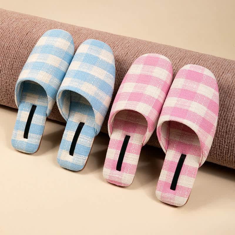Chic Plaid Cotton-Linen Anti-Slip Slippers