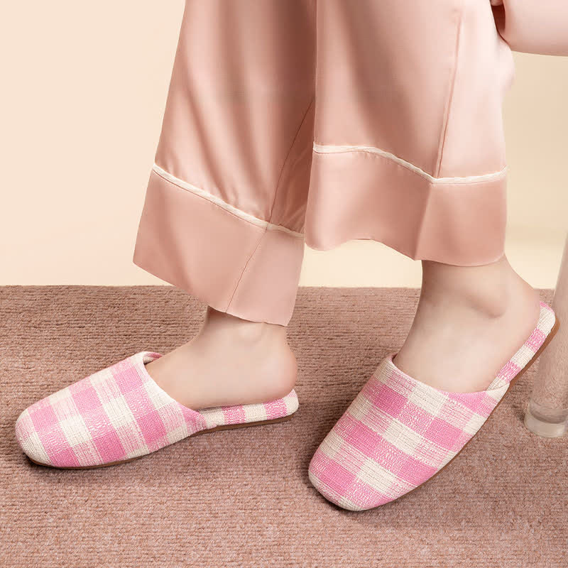 Chic Plaid Cotton-Linen Anti-Slip Slippers
