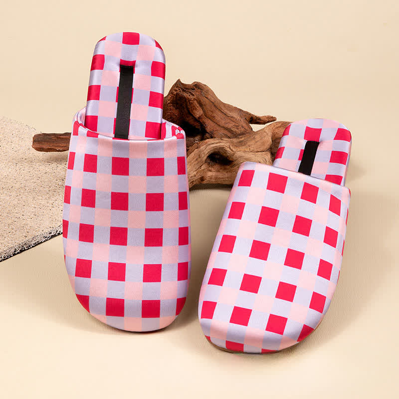Breathable Satin-Touch Plaid House Shoes