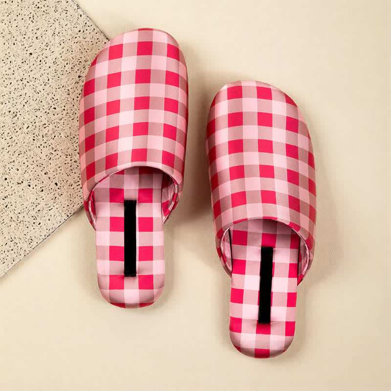 Breathable Satin-Touch Plaid House Shoes