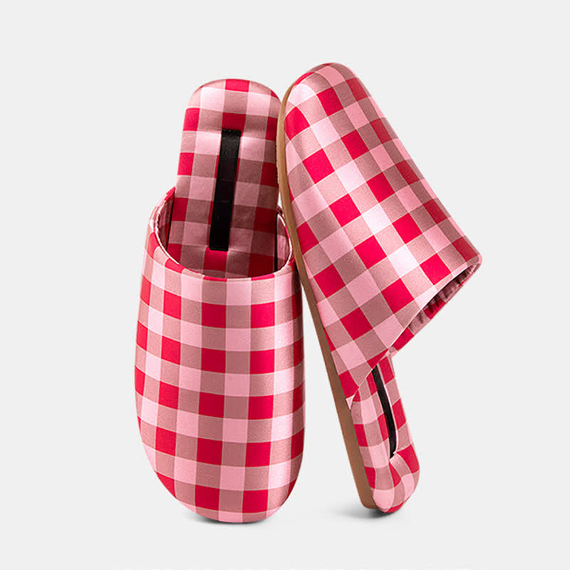 Breathable Satin-Touch Plaid House Shoes