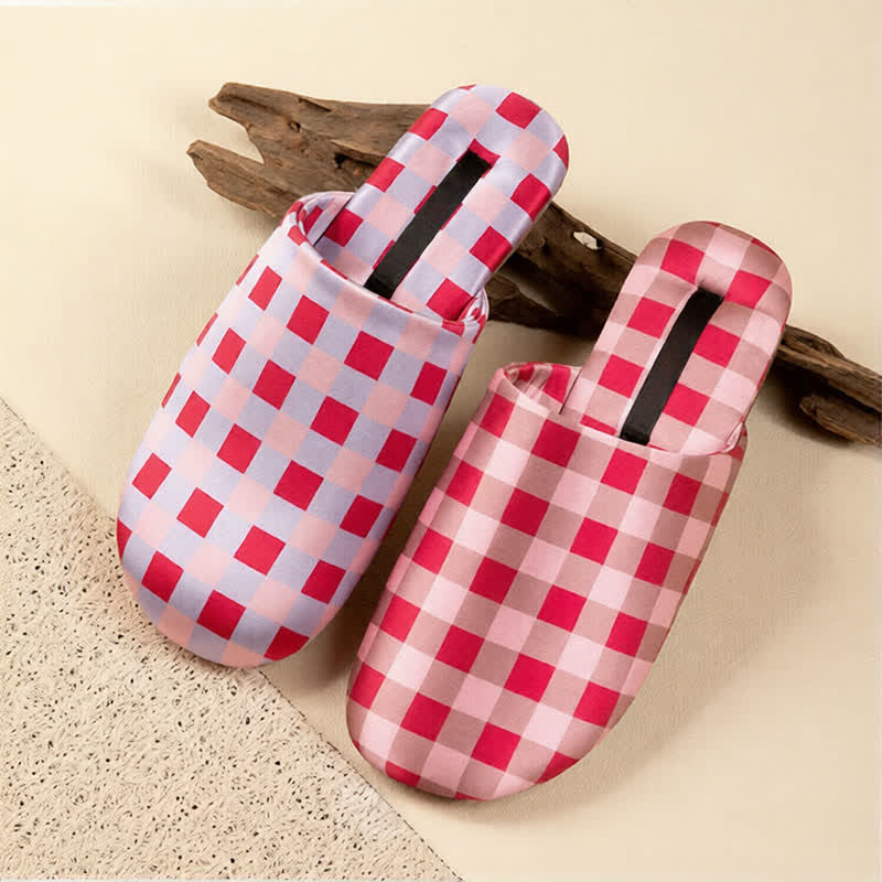 Breathable Satin-Touch Plaid House Shoes