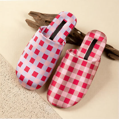 Breathable Satin-Touch Plaid House Shoes