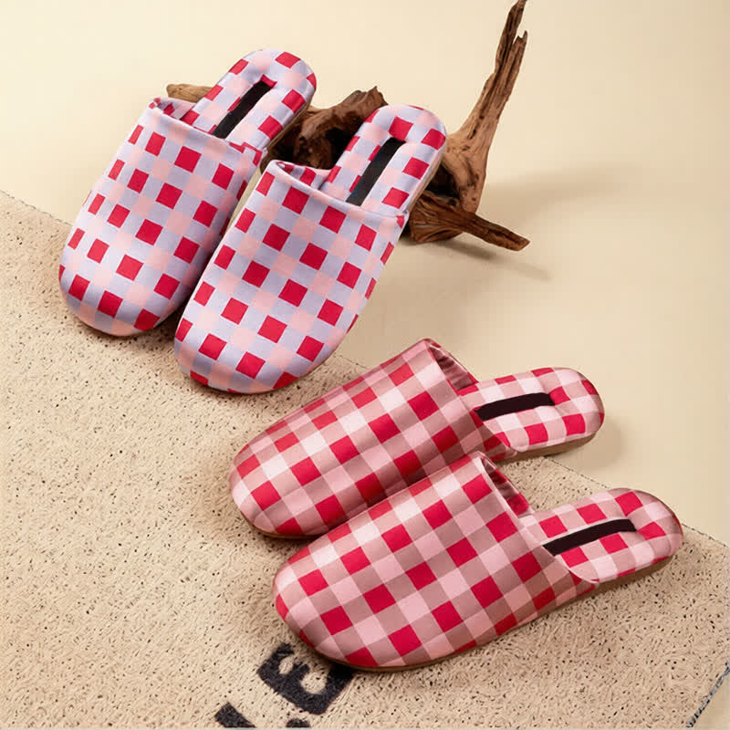 Breathable Satin-Touch Plaid House Shoes