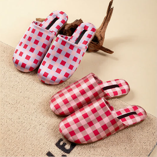 Breathable Satin-Touch Plaid House Shoes Beach Shoes Embroidery House Slippers Indoor Linen house shoes no-inches-size-chart Outdoor Slippers Oxford Sole Pink Plaid PU Leather Red Sandals Satin Slippers Straw weave flip flops Vintage Women