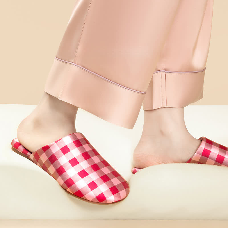 Breathable Satin-Touch Plaid House Shoes