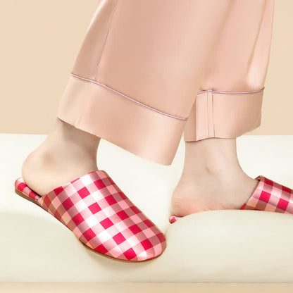 Breathable Satin-Touch Plaid House Shoes