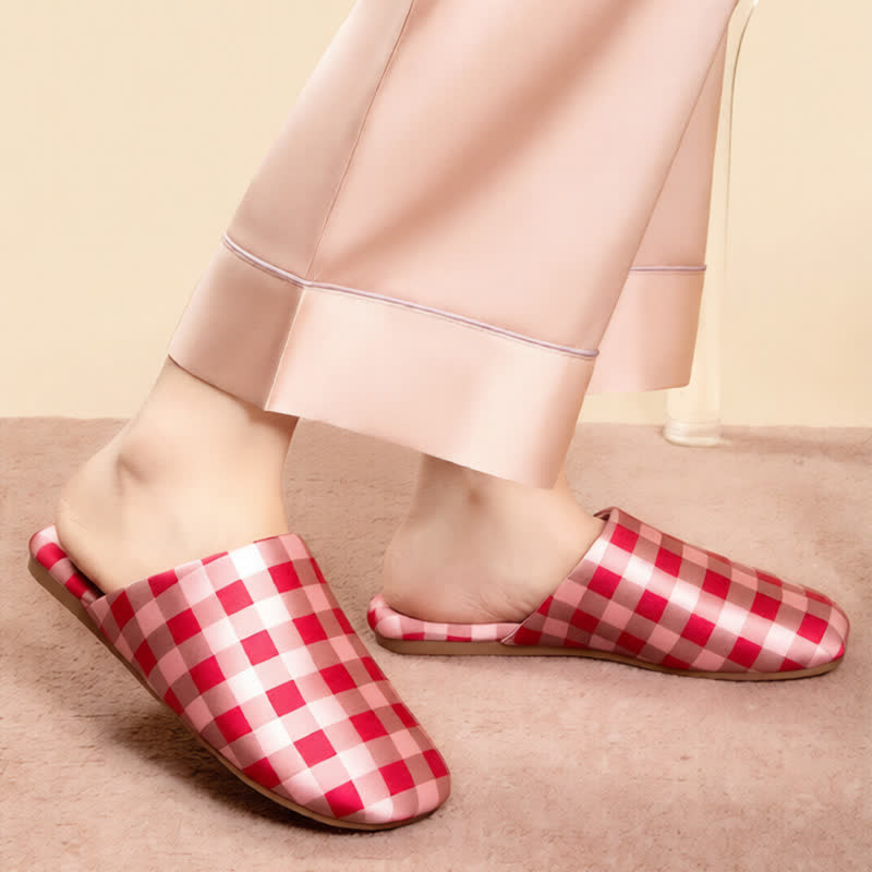 Breathable Satin-Touch Plaid House Shoes