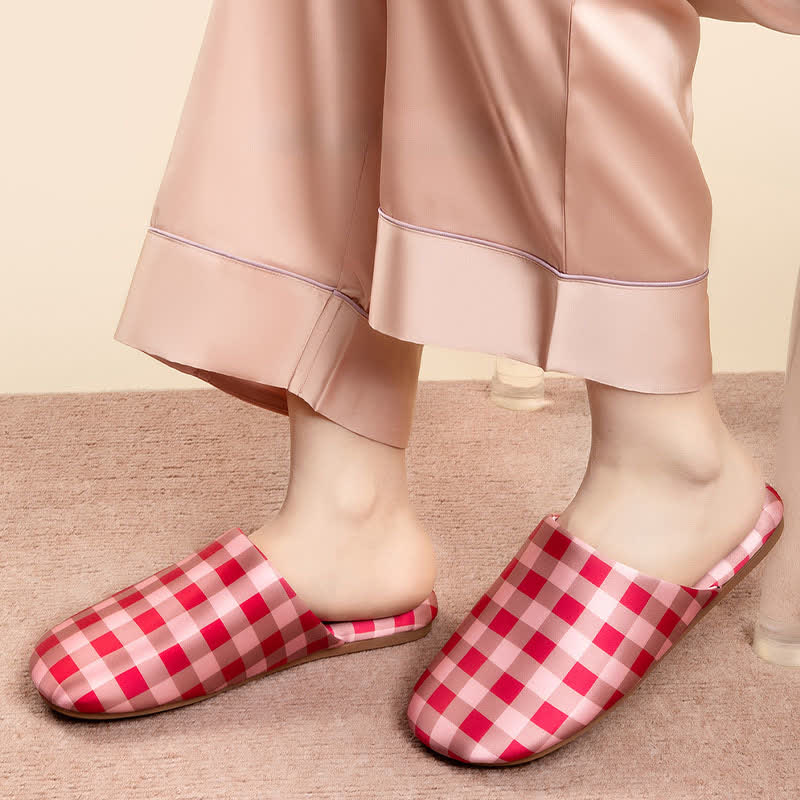 Breathable Satin-Touch Plaid House Shoes