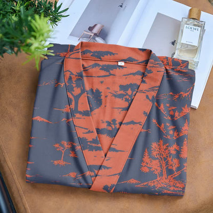 Unisex Mountain & Tree Cotton Gauze Kimono Robe