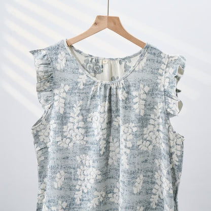 Elegant Botanical Pure Cotton Sleeveless Nightgown