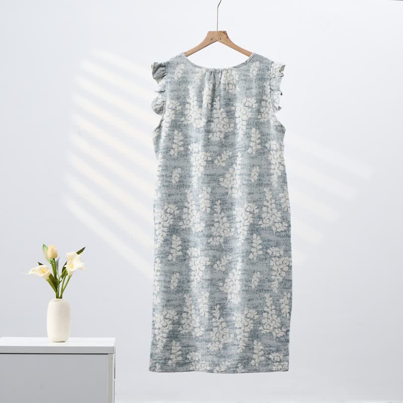 Elegant Botanical Pure Cotton Sleeveless Nightgown