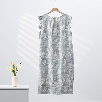 Elegant Botanical Pure Cotton Sleeveless Nightgown