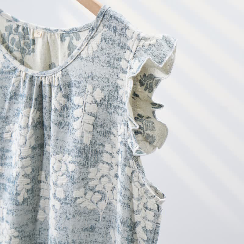 Elegant Botanical Pure Cotton Sleeveless Nightgown