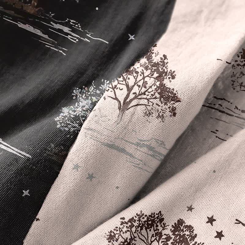 Unisex Charcoal Tree Cotton Kimono Robe